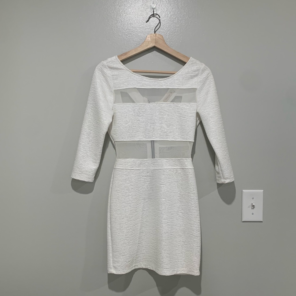 White Mini Dress With Mesh Sections Size Xs Brand Arden B